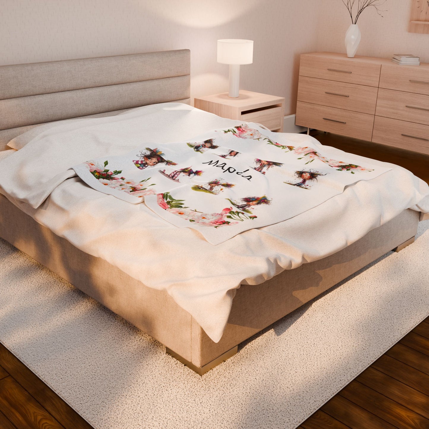 Floral Plush Κουβέρτα με Όνομα – Βελούδινη Velveteen Blanket | Προσωποποιημένο Cozy Δώρο