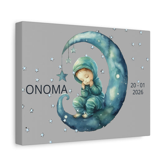 Baby Moon – Καμβάς Παιδικού Δωματίου με Όνομα & Ημερομηνία Γέννησης | Προσωποποιημένο Δώρο Μωρού