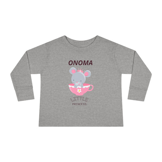 Cute Mouse in Teacup – Μακρυμάνικο Μπλουζάκι Toddler “Μικρή Πριγκίπισσα” με Όνομα | Προσωποποιημένο Δώρ