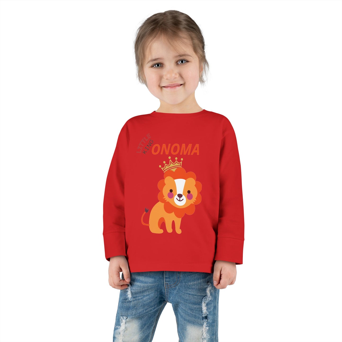 Toddler Long Sleeve Tee — Cute Crowned Lion King With Custom Name