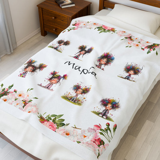 Floral Plush Κουβέρτα με Όνομα – Βελούδινη Velveteen Blanket | Προσωποποιημένο Cozy Δώρο