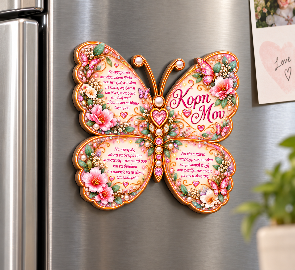 Ξύλινο Μαγνητάκι Πεταλούδα «Κόρη Μου» 12cm – Δώρο Αγάπης για Κόρη | GiftNest