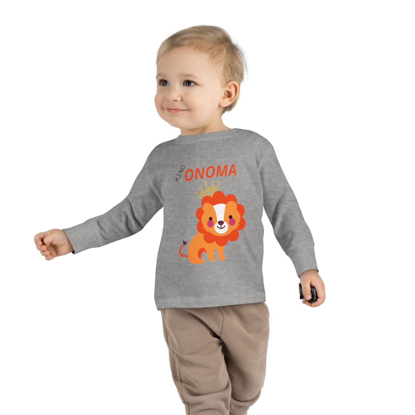 Toddler Long Sleeve Tee — Cute Crowned Lion King With Custom Name