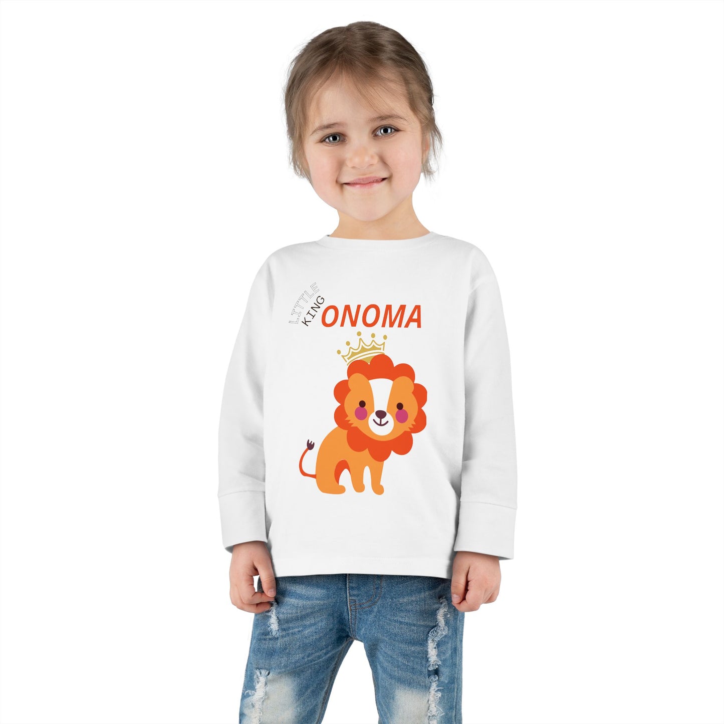Toddler Long Sleeve Tee — Cute Crowned Lion King With Custom Name