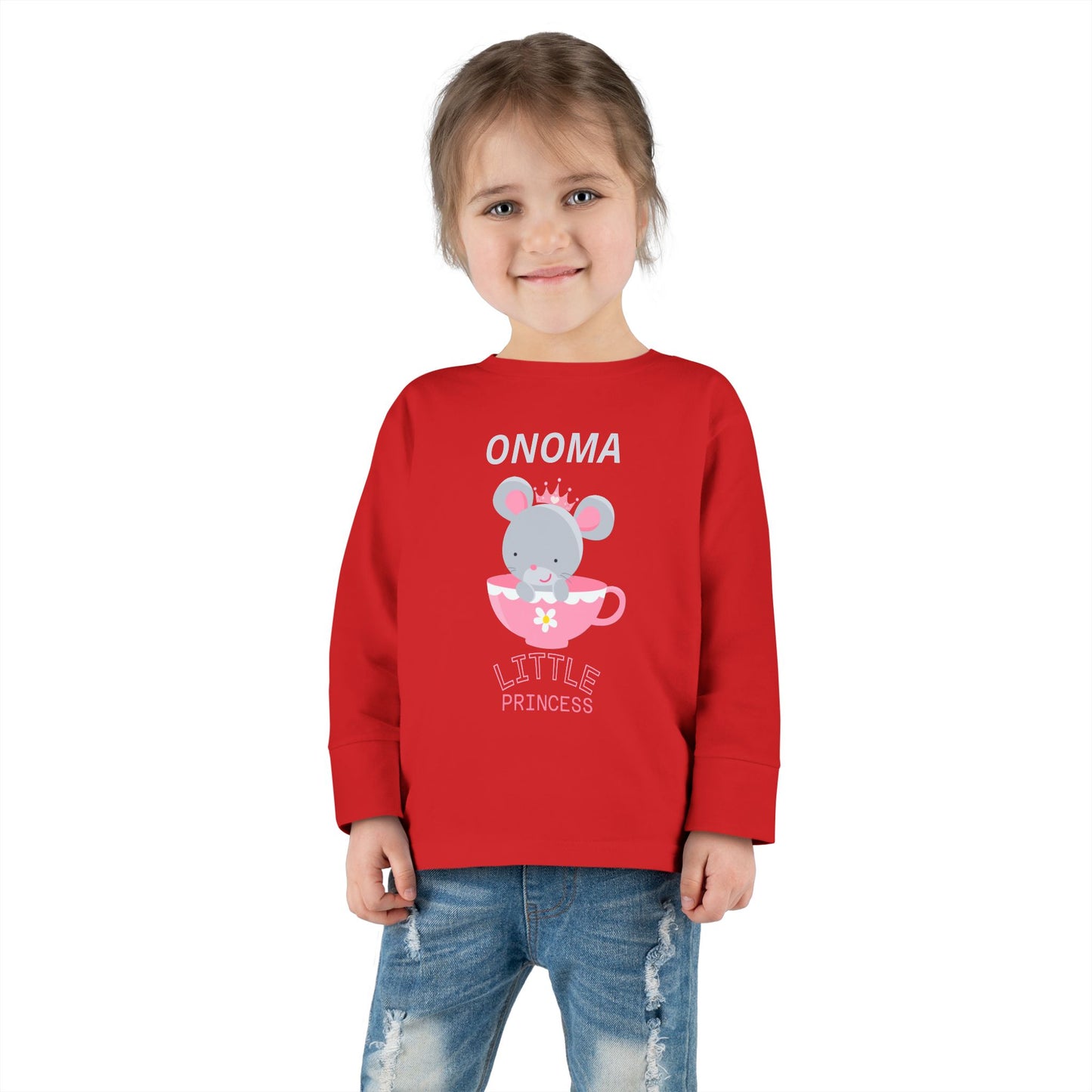 Cute Mouse in Teacup – Μακρυμάνικο Μπλουζάκι Toddler “Μικρή Πριγκίπισσα” με Όνομα | Προσωποποιημένο Δώρ