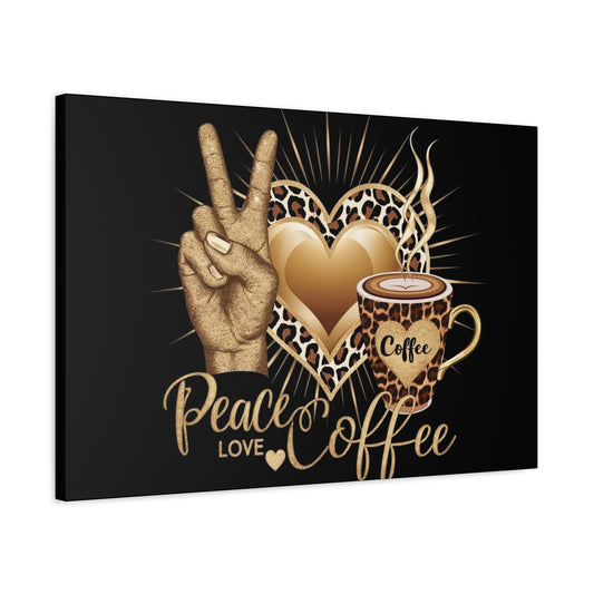 Peace • Love • Coffee – Διακοσμητικός Πίνακας Καμβά | Cozy Wall Art για Coffee Lovers