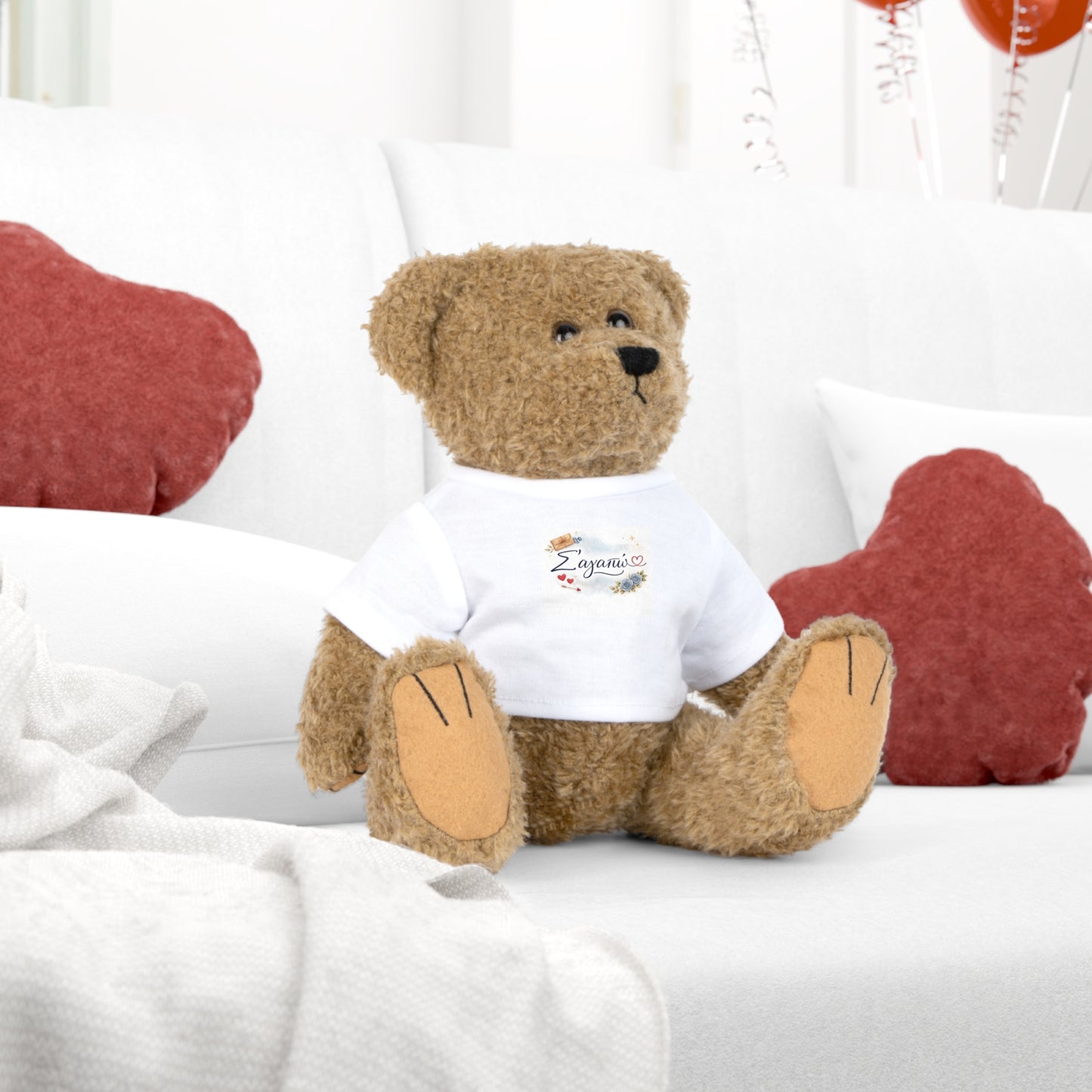 Προσωποποιημένο μπλε 'Σ'αγαπώ' Λούτρινο Teddy / Ελέφαντας / Λαγουδάκι / Προβατάκι με Λευκό T-Shirt – Δώρο “Zaganario”