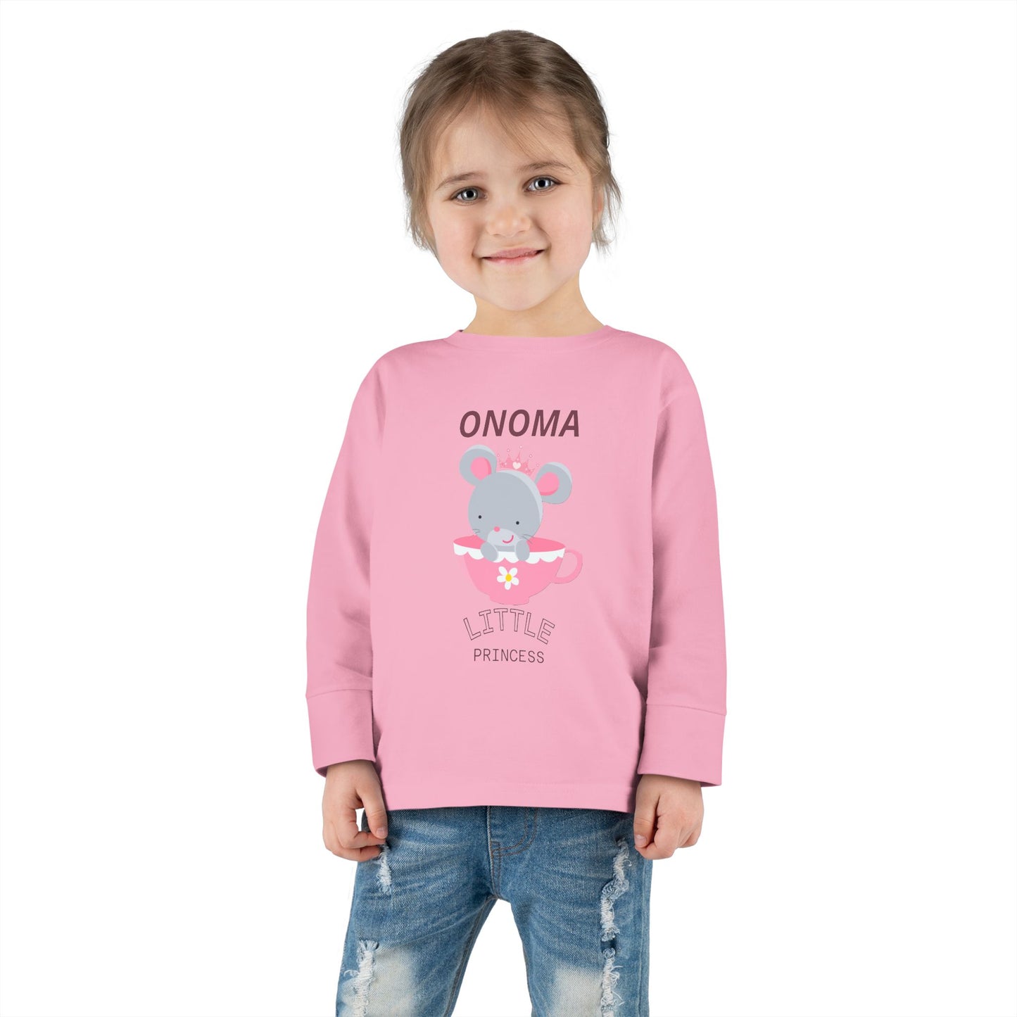 Cute Mouse in Teacup – Μακρυμάνικο Μπλουζάκι Toddler “Μικρή Πριγκίπισσα” με Όνομα | Προσωποποιημένο Δώρ