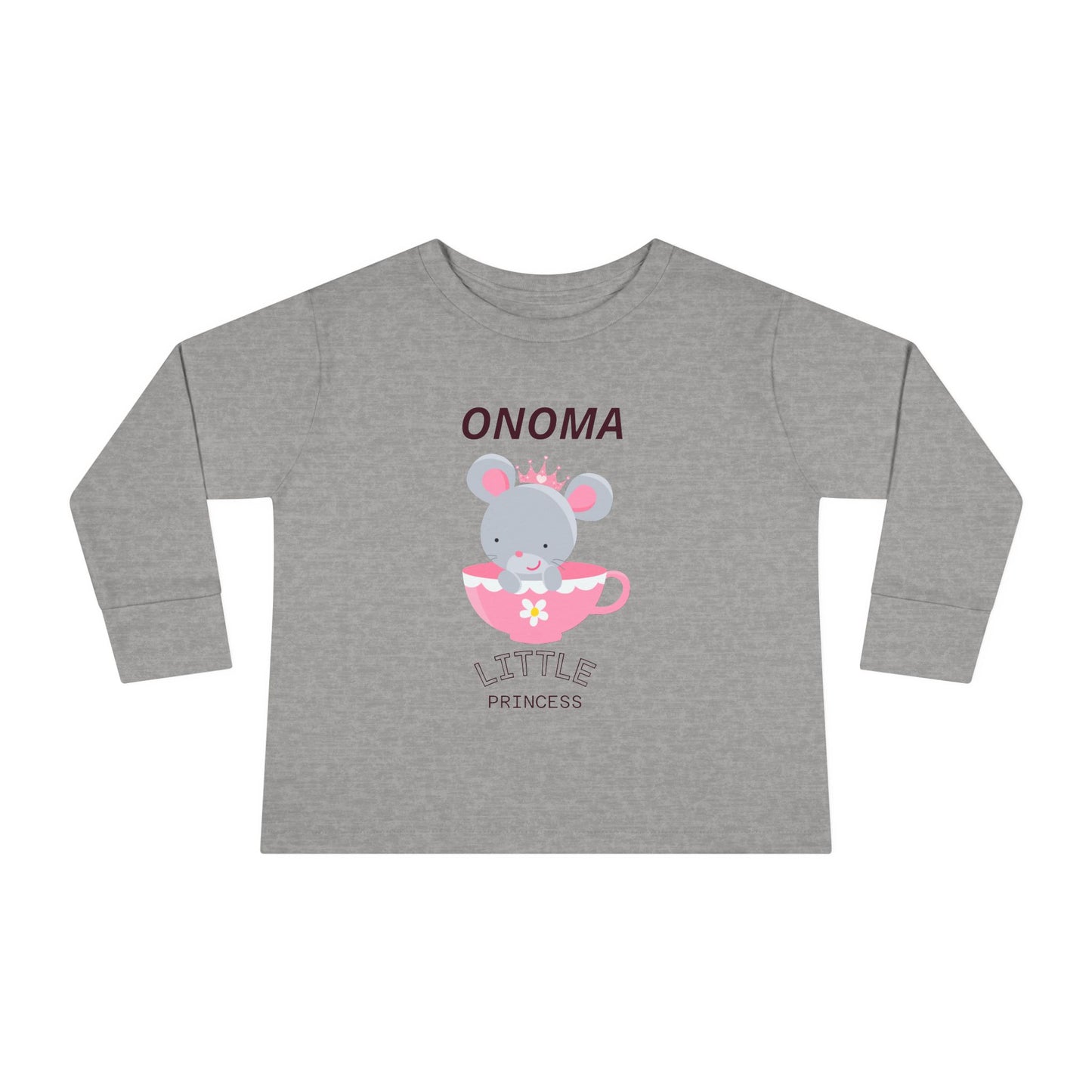 Cute Mouse in Teacup – Μακρυμάνικο Μπλουζάκι Toddler “Μικρή Πριγκίπισσα” με Όνομα | Προσωποποιημένο Δώρ