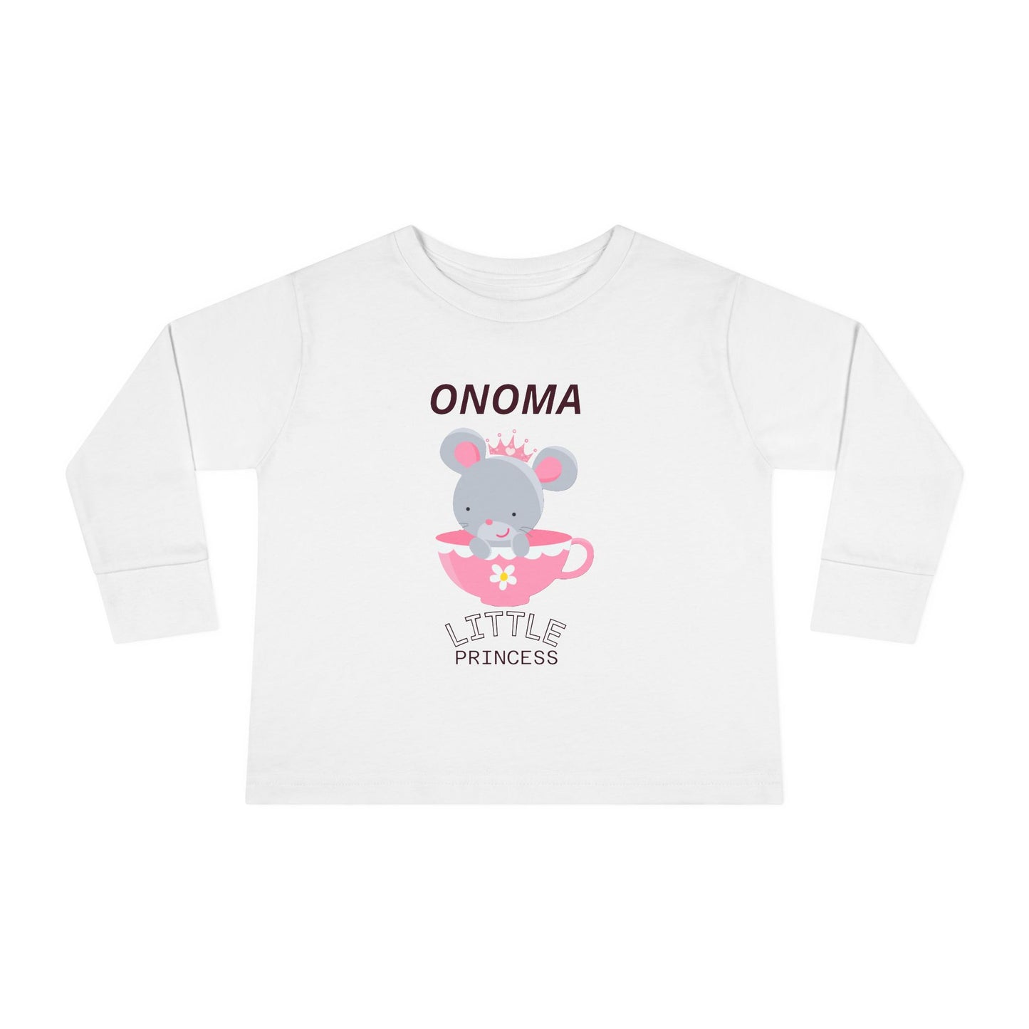 Cute Mouse in Teacup – Μακρυμάνικο Μπλουζάκι Toddler “Μικρή Πριγκίπισσα” με Όνομα | Προσωποποιημένο Δώρ