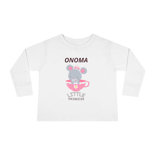Cute Mouse in Teacup – Μακρυμάνικο Μπλουζάκι Toddler “Μικρή Πριγκίπισσα” με Όνομα | Προσωποποιημένο Δώρ