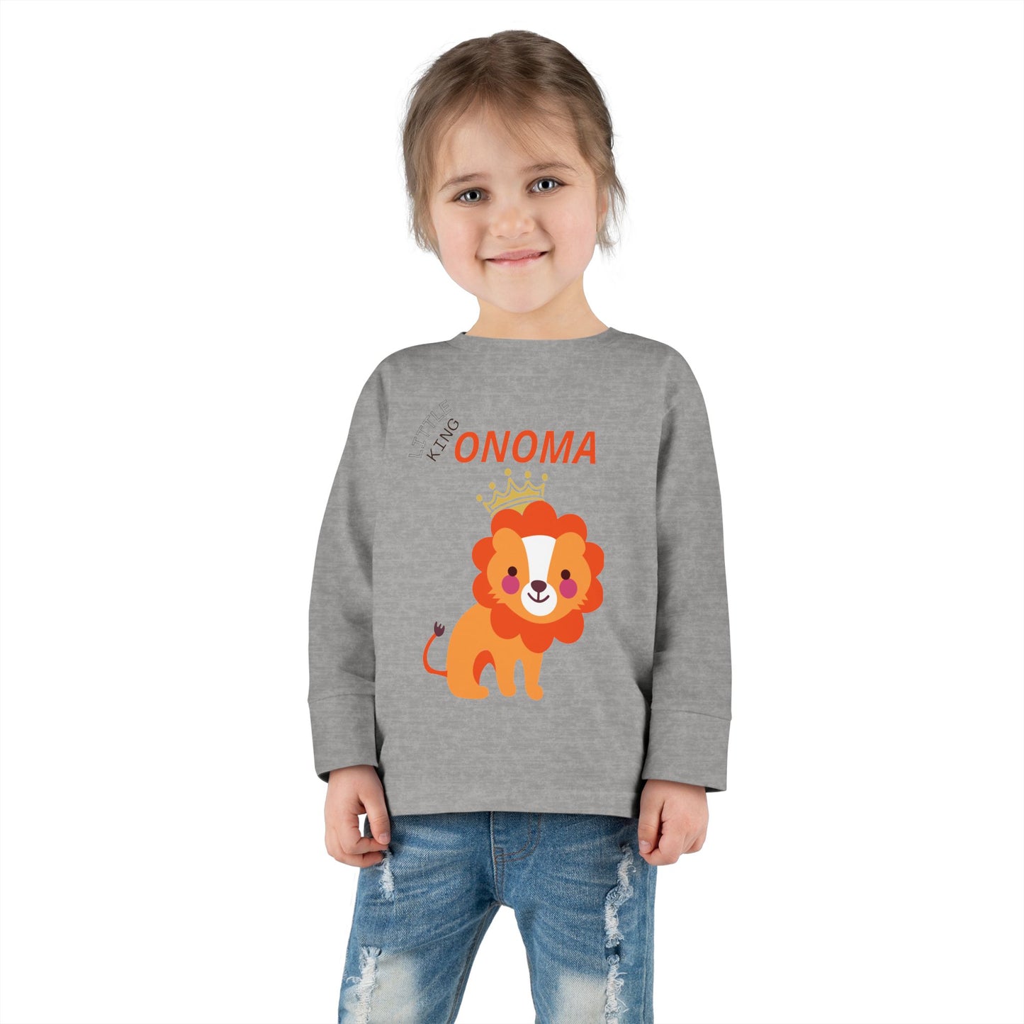 Toddler Long Sleeve Tee — Cute Crowned Lion King With Custom Name