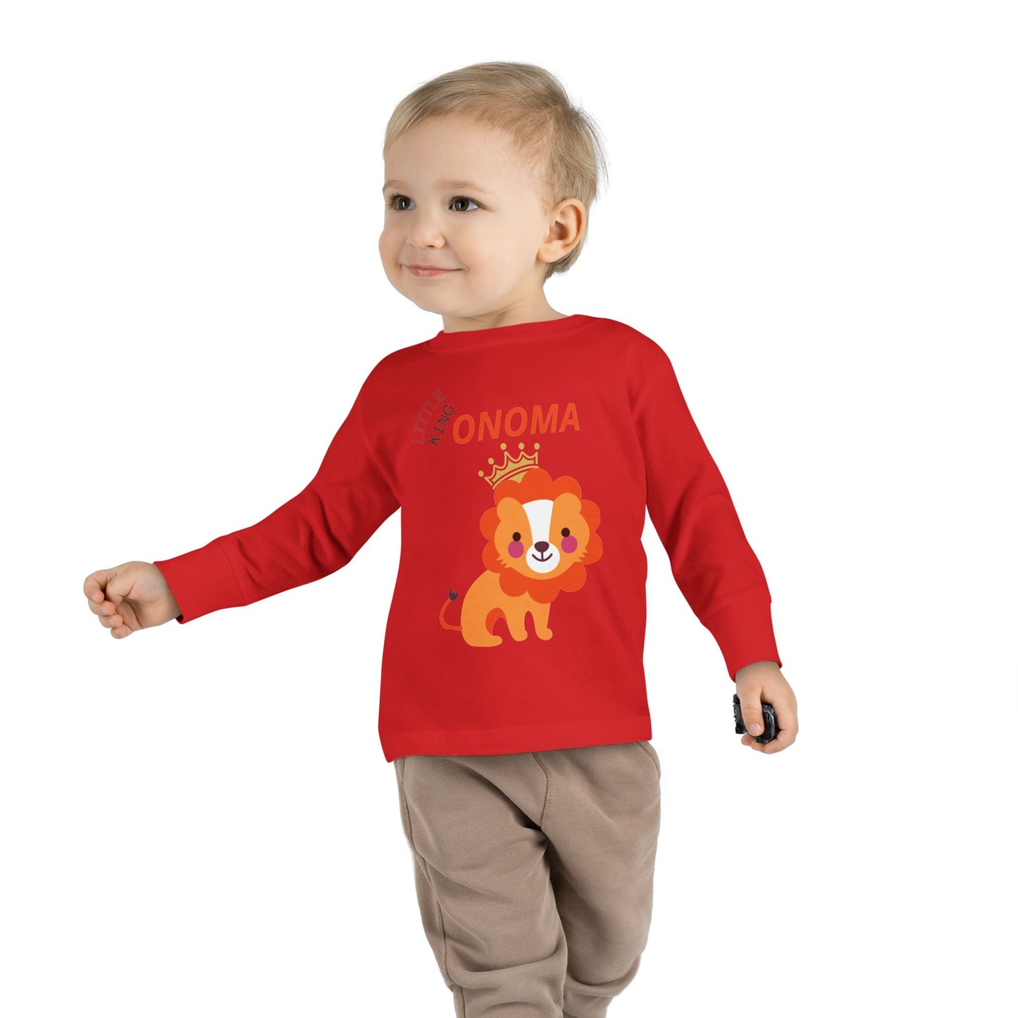Toddler Long Sleeve Tee — Cute Crowned Lion King With Custom Name