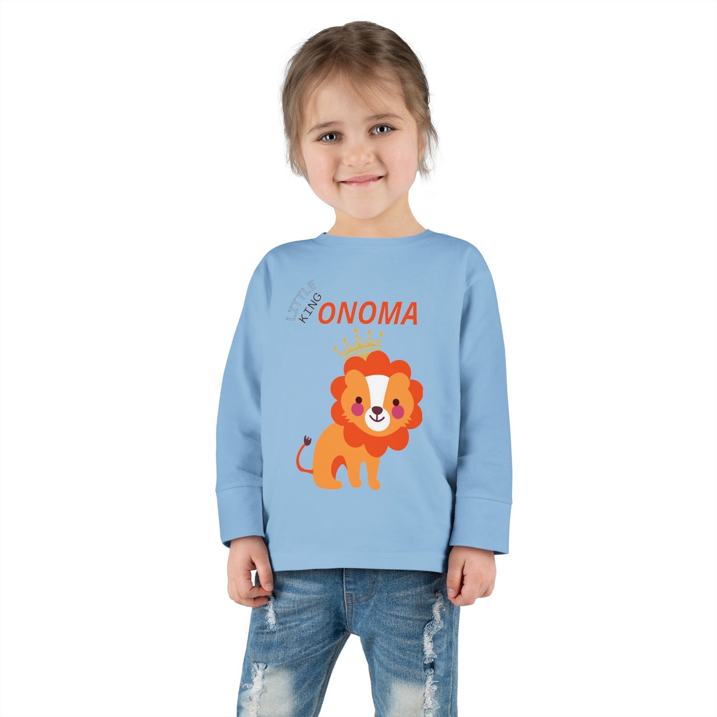Toddler Long Sleeve Tee — Cute Crowned Lion King With Custom Name