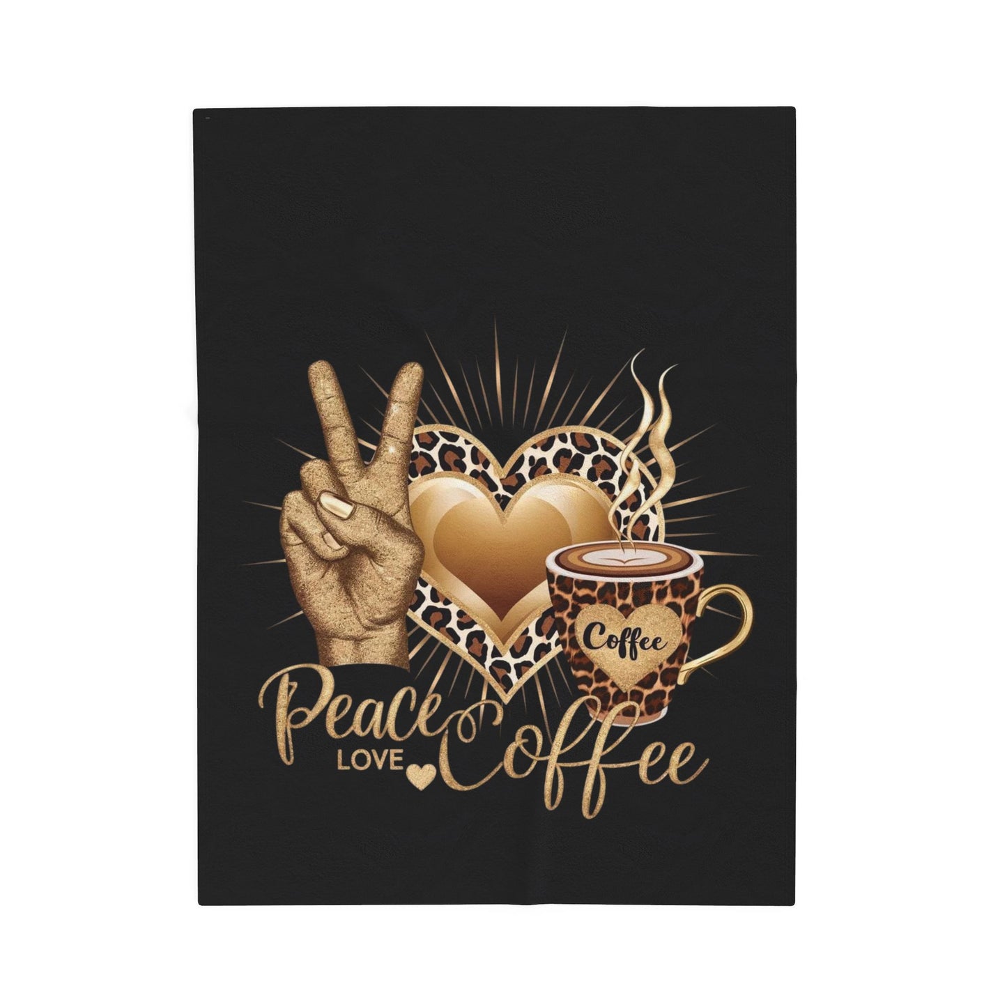 Peace • Love • Coffee – Βελούδινη Plush Κουβέρτα | Cozy Δώρο για Coffee Lover