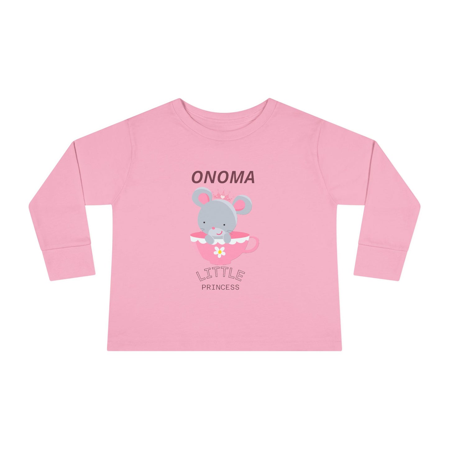 Cute Mouse in Teacup – Μακρυμάνικο Μπλουζάκι Toddler “Μικρή Πριγκίπισσα” με Όνομα | Προσωποποιημένο Δώρ