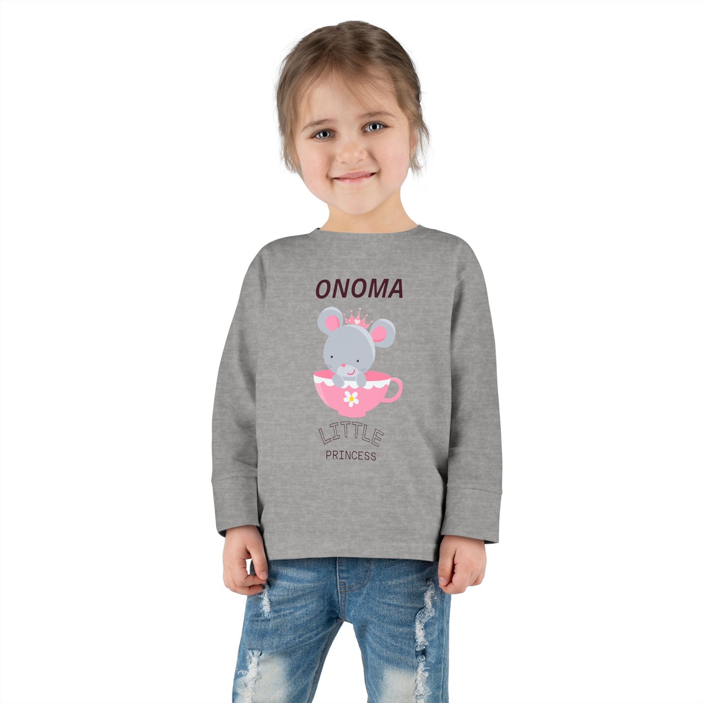Cute Mouse in Teacup – Μακρυμάνικο Μπλουζάκι Toddler “Μικρή Πριγκίπισσα” με Όνομα | Προσωποποιημένο Δώρ