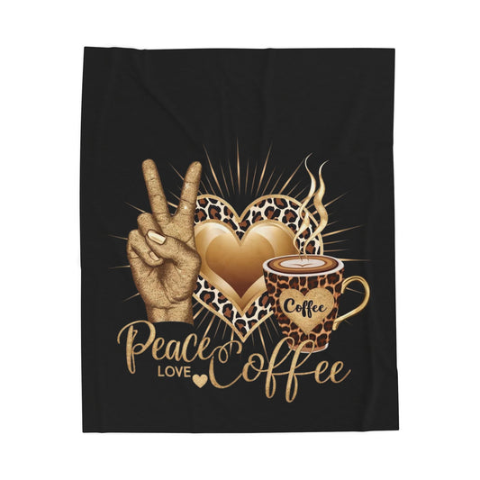 Peace • Love • Coffee – Βελούδινη Plush Κουβέρτα | Cozy Δώρο για Coffee Lover