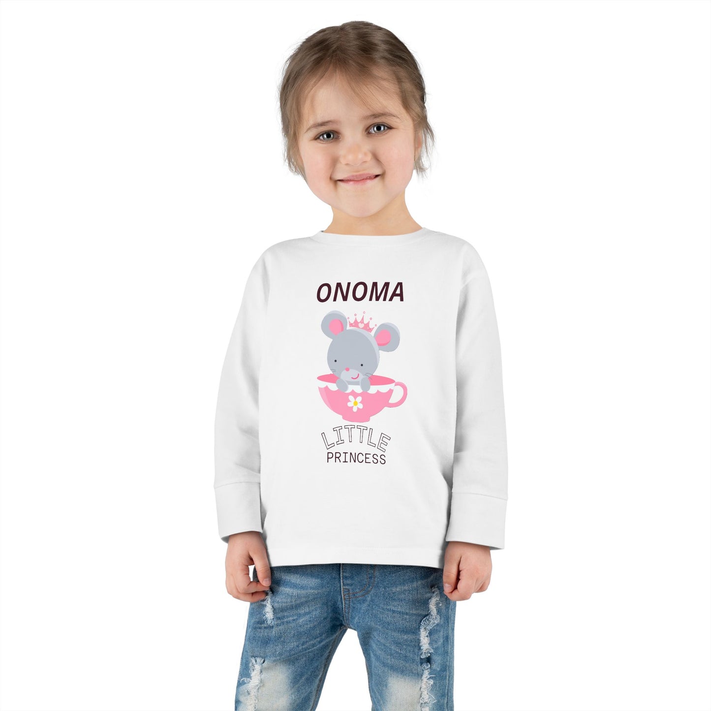 Cute Mouse in Teacup – Μακρυμάνικο Μπλουζάκι Toddler “Μικρή Πριγκίπισσα” με Όνομα | Προσωποποιημένο Δώρ