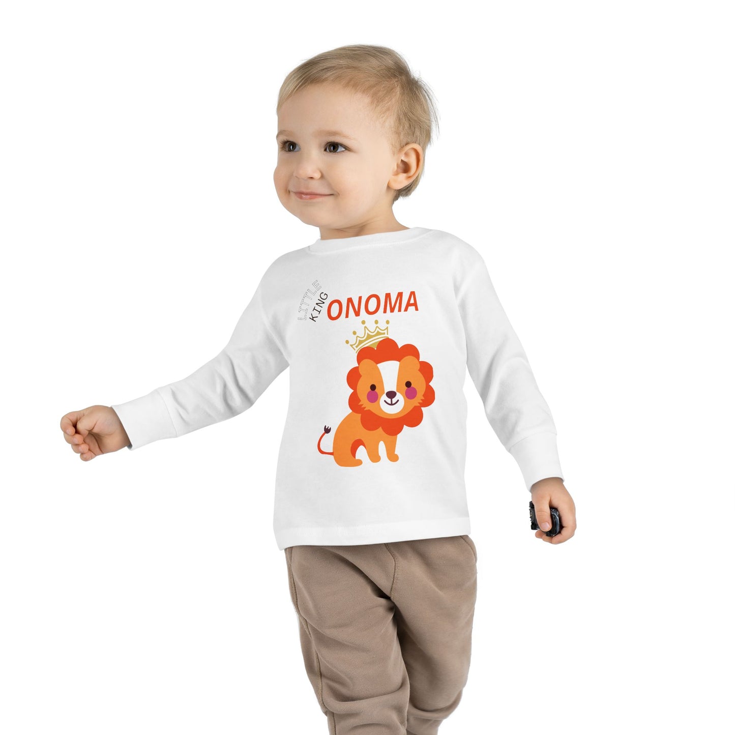 Toddler Long Sleeve Tee — Cute Crowned Lion King With Custom Name