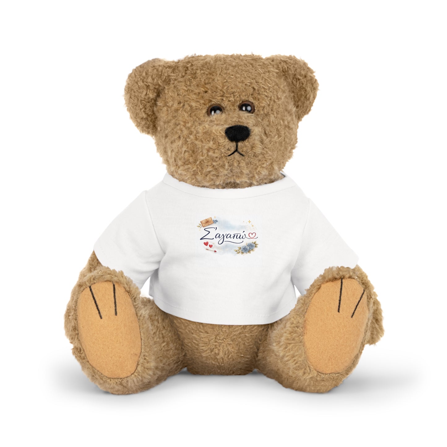 Προσωποποιημένο μπλε 'Σ'αγαπώ' Λούτρινο Teddy / Ελέφαντας / Λαγουδάκι / Προβατάκι με Λευκό T-Shirt – Δώρο “Zaganario”