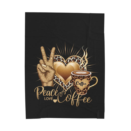 Peace • Love • Coffee – Βελούδινη Plush Κουβέρτα | Cozy Δώρο για Coffee Lover