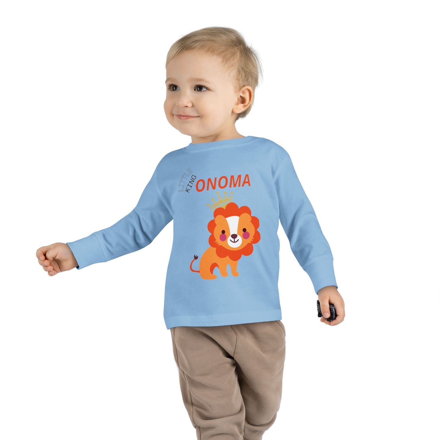 Toddler Long Sleeve Tee — Cute Crowned Lion King With Custom Name