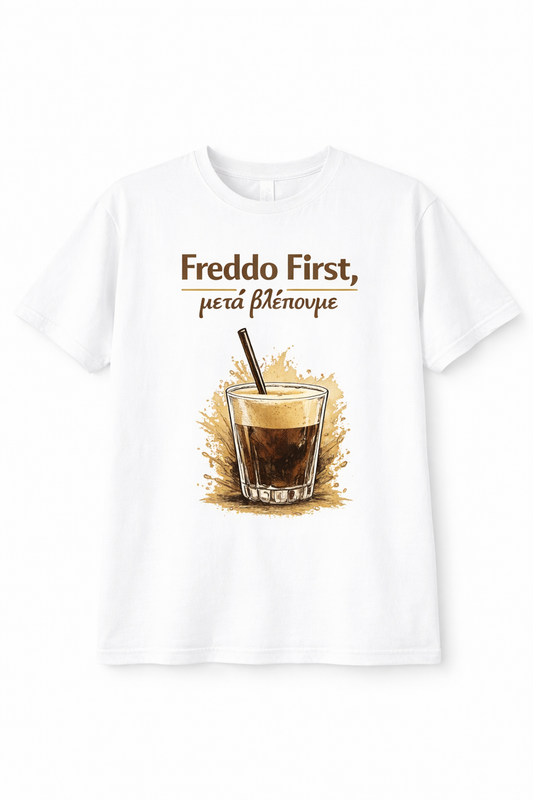 Unisex T-Shirt “Freddo First, μετά βλέπουμε” – 100% Βαμβάκι | GiftNest