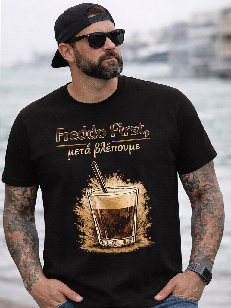 Unisex T-Shirt “Freddo First, μετά βλέπουμε” – 100% Βαμβάκι | GiftNest
