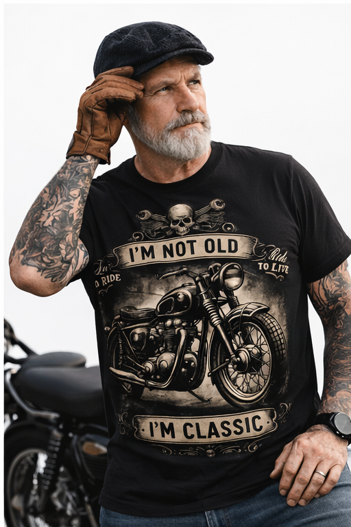 Ανδρικό T-Shirt “I’m Not Old, I’m Classic” – Vintage Μηχανή | GiftNest