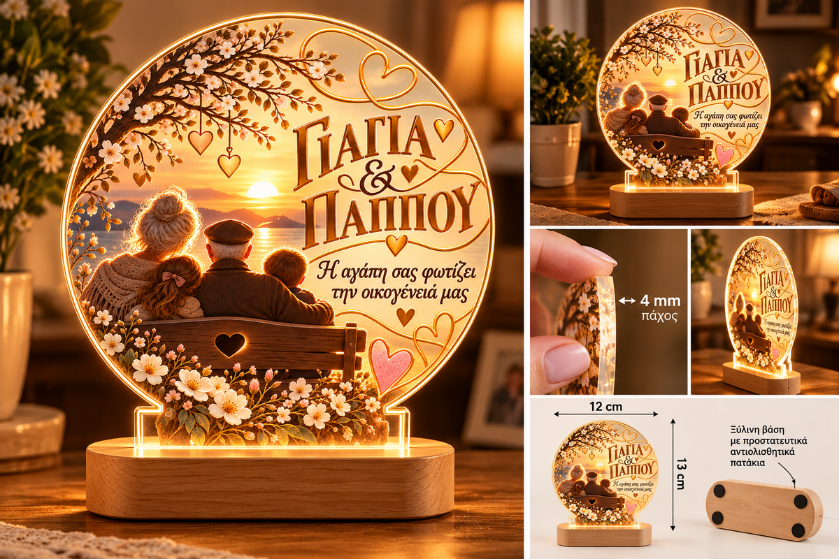 Φωτιζόμενο Ακρυλικό Διακοσμητικό ΓΙΑΓΙΑ & ΠΑΠΠΟΥ – «Η αγάπη σας φωτίζει την οικογένειά μας»
