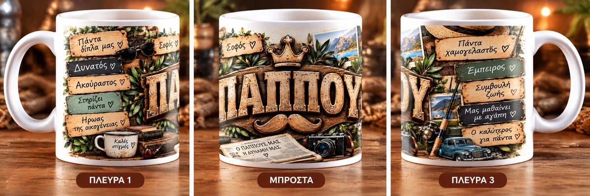 Κούπα για Παππού 11oz – «ΠΑΠΠΟΥ» | Μοναδικό Δώρο Αγάπης | GiftNest