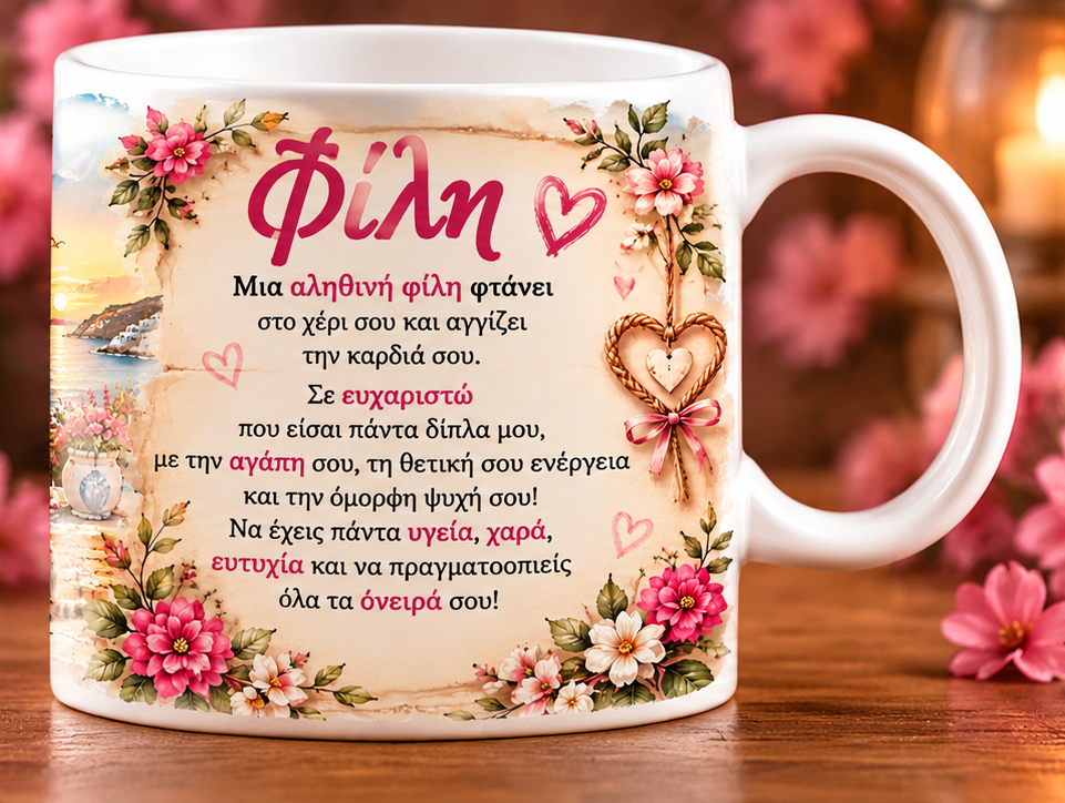 Κούπα για Φίλη 11oz – «Μια Αληθινή Φίλη Αγγίζει την Καρδιά σου» | GiftNest