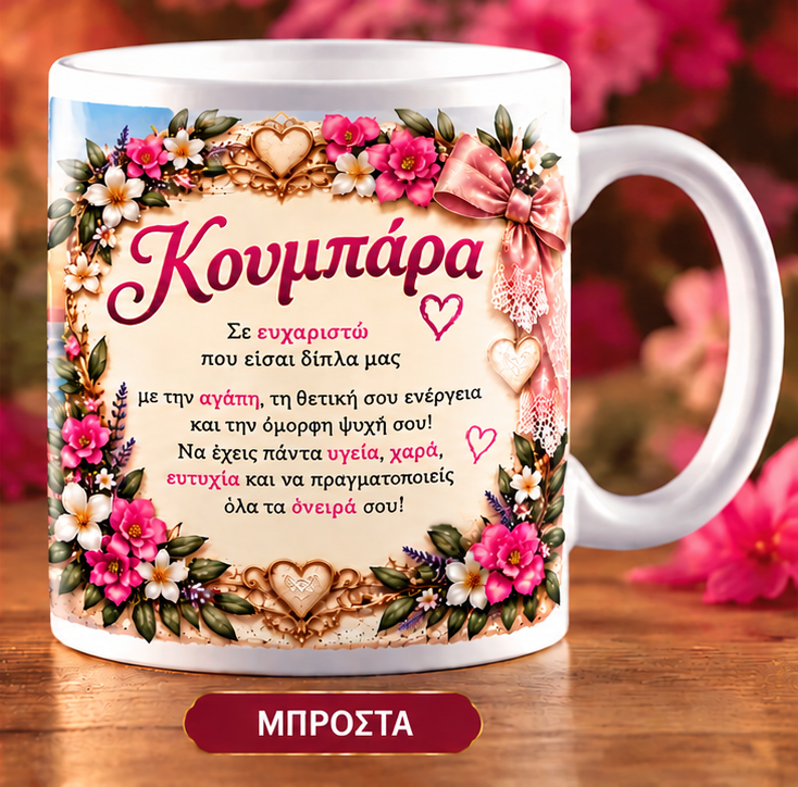 Κούπα για Κουμπάρα 11oz – «Σε Ευχαριστώ που Είσαι Δίπλα μας» | GiftNest