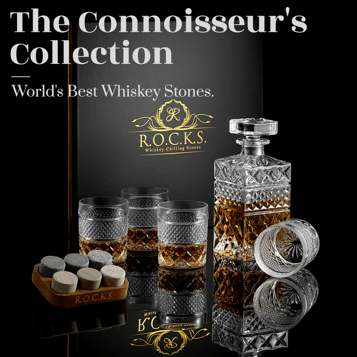 Σετ Δώρου Καράφας & Ποτηριών Ουίσκι – Whiskey Decanter Gift Set με Πέτρες Ψύξης