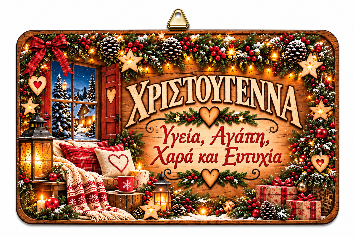 Κρεμαστό Χριστουγεννιάτικο MDF με Ευχή 25,5×16,5cm