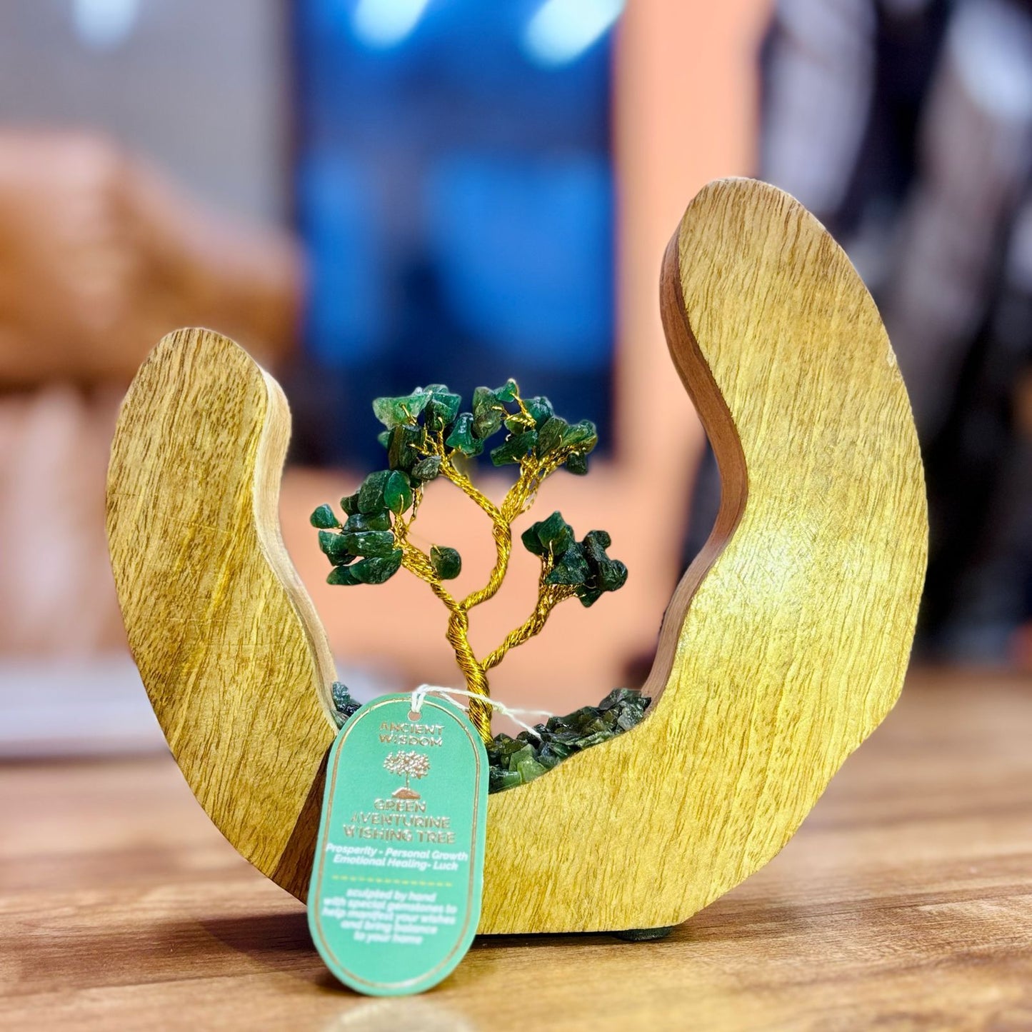 Gemstone Tree Garden - Mango Wood Open Ring - Green Aventurine