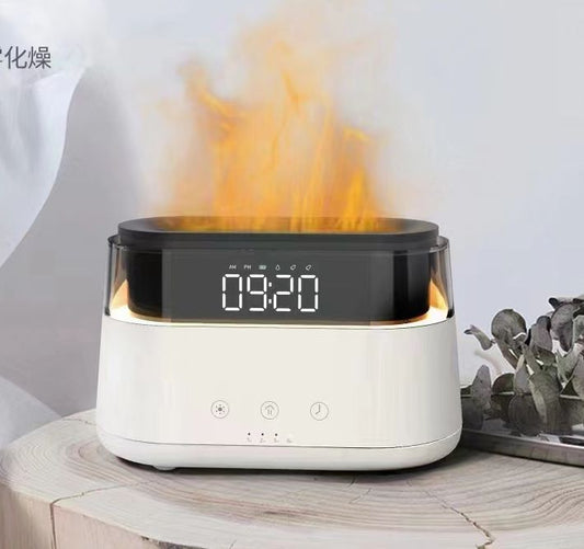 Μοντέρνος Διαχύτης Αρώματος - Ρολόι LED - USB-C - Εφέ Φλόγας