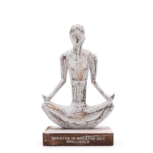 Wooden Yoga Lady – Whitewash – Easy Pose