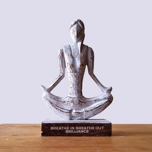 Wooden Yoga Lady – Whitewash – Easy Pose
