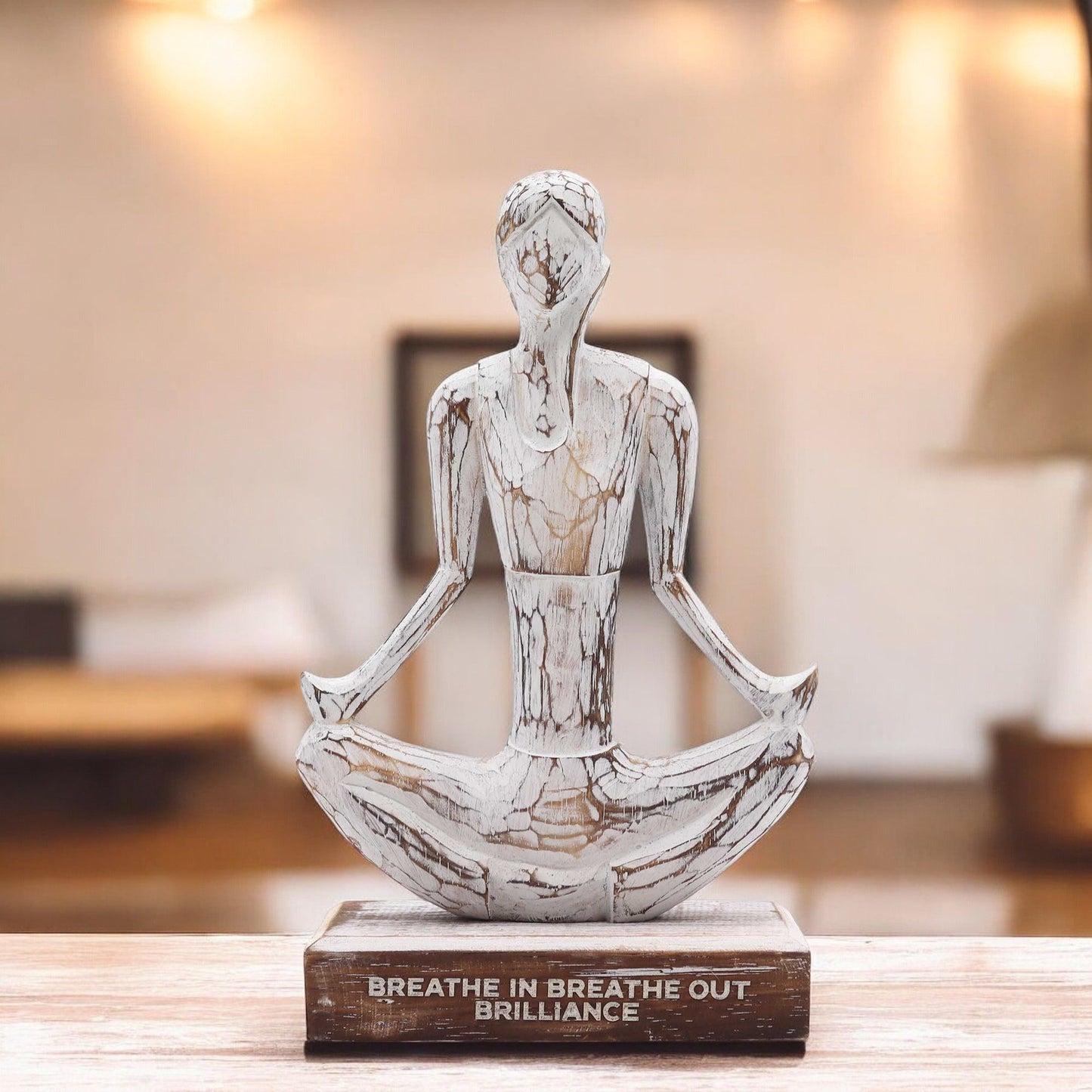 Wooden Yoga Lady – Whitewash – Easy Pose