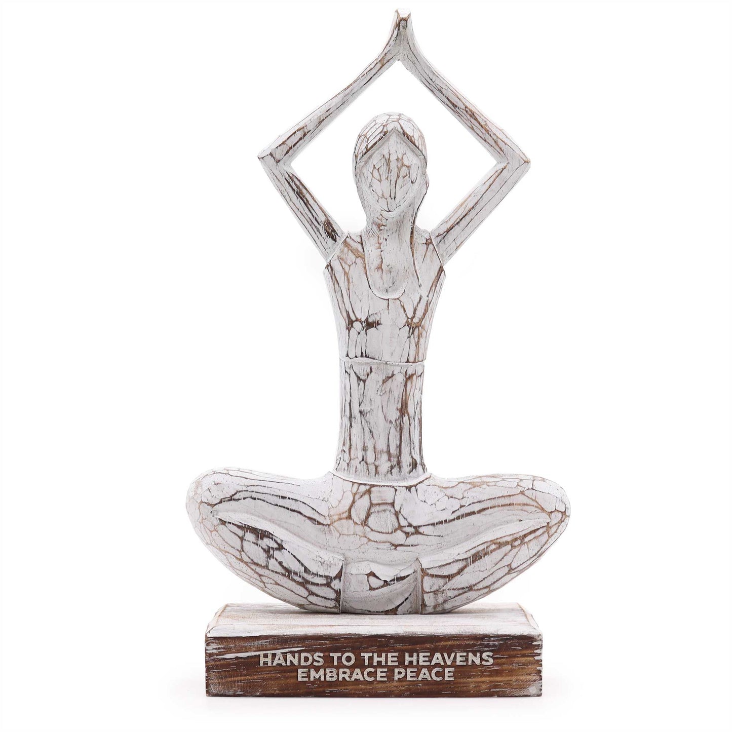 Wooden Yoga Lady – Whitewash – Hands Up Pose