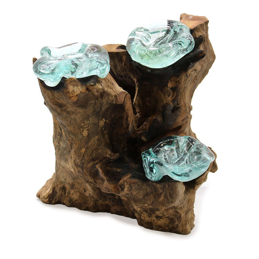 Κηροπήγιο Τριπλό Κορμός Molton Glass on Wood