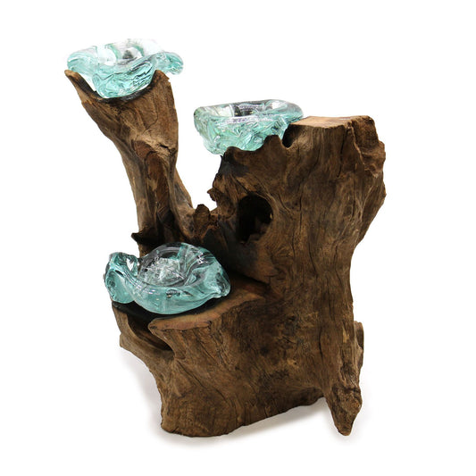 Κηροπήγιο Τριπλό Κορμός Molton Glass on Wood