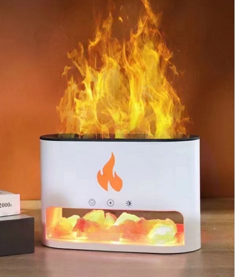 Αρωματικός Διαχυτής White Blaze με Εφέ Φλόγας – Διαχυτής Αιθέριων Ελαίων & Υγραντήρας με Αλάτι Ιμαλαΐων (USB-C)