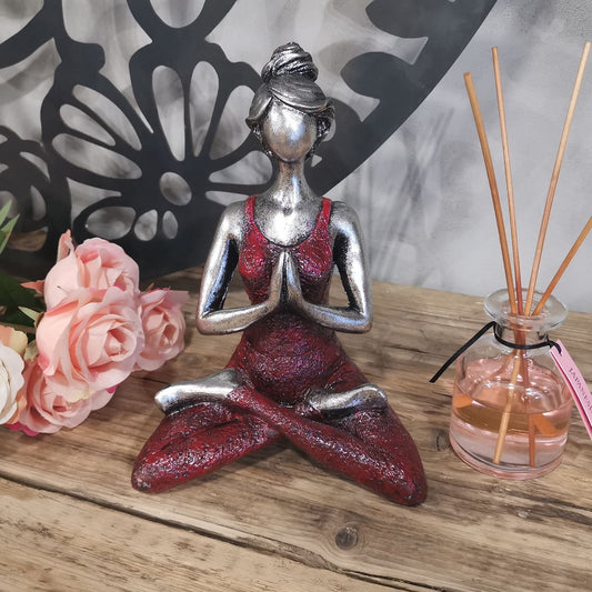 Yoga Lady Figure -  Ασημί & Μπορντό 24cm