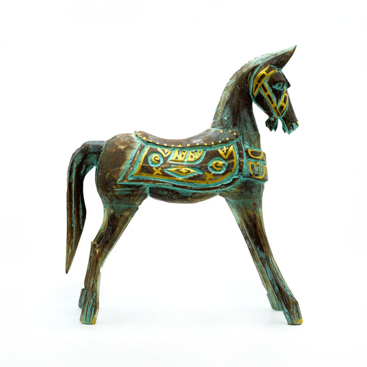 Medium Gold & Turquoise Horse 35 cm