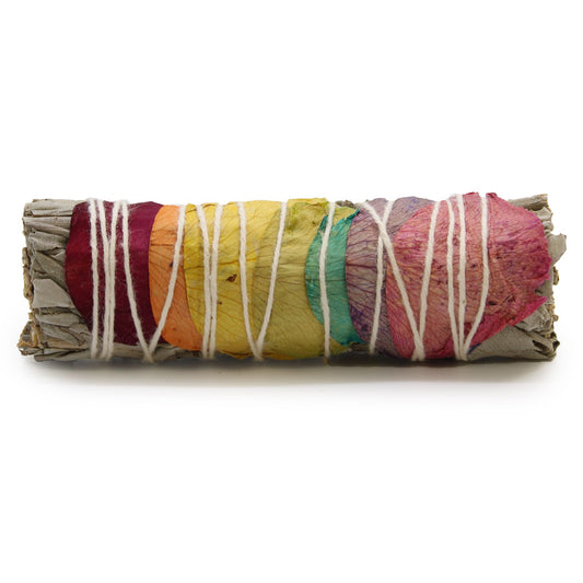 Smudge Stick 7 Chakras Rose Petals Sage 10cm – Chakra Healing & Energy Cleansing